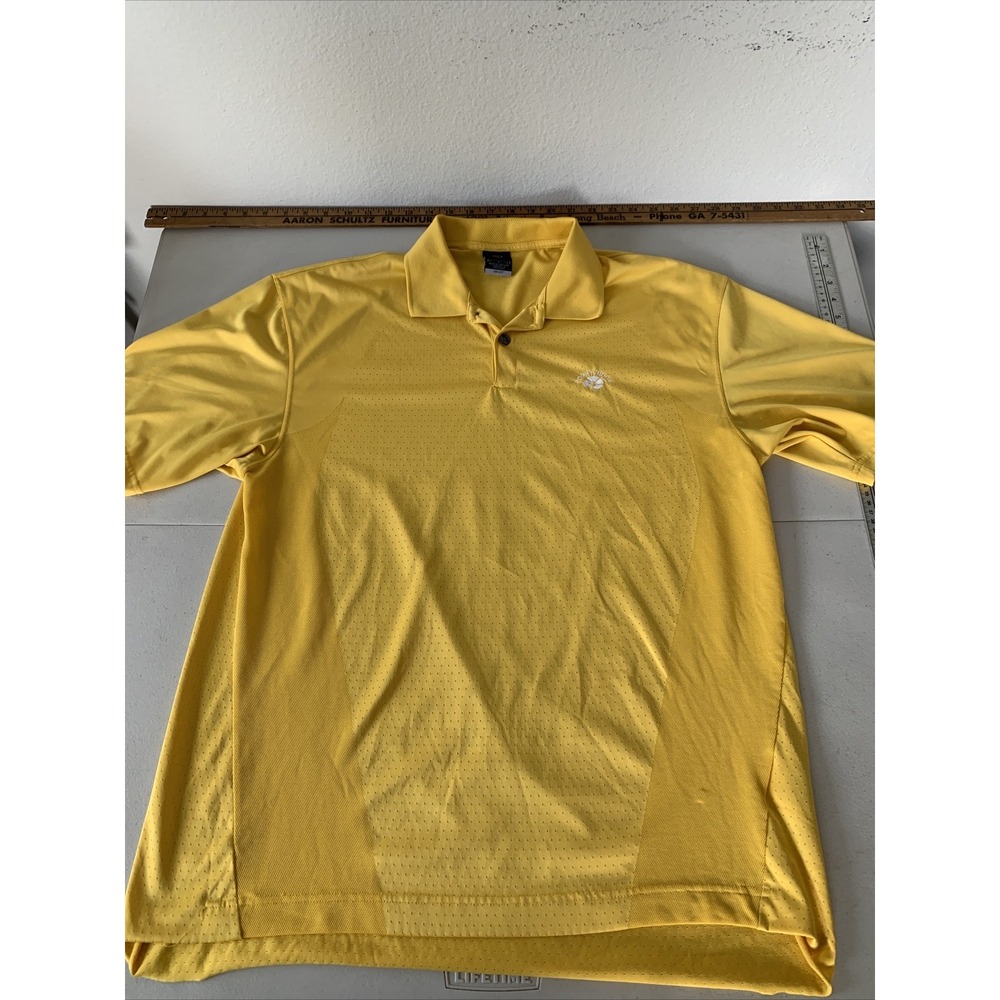 Nike Dri-Fit Mens SZ L Yellow Mesh Golf Polo Shirt Breathable Vented Poppy Trail